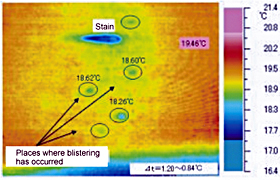 Measurement of pavement temperature using infrared thermography.Areas where blistering has occurred have different temperatures than the surrounding pavement.
