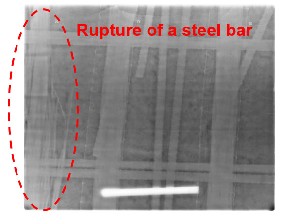 Examination of concrete interior with X-rays 