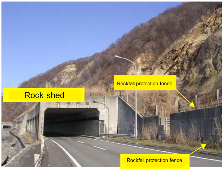 click to enlarge Figure 1 Example of rockfall protection structures