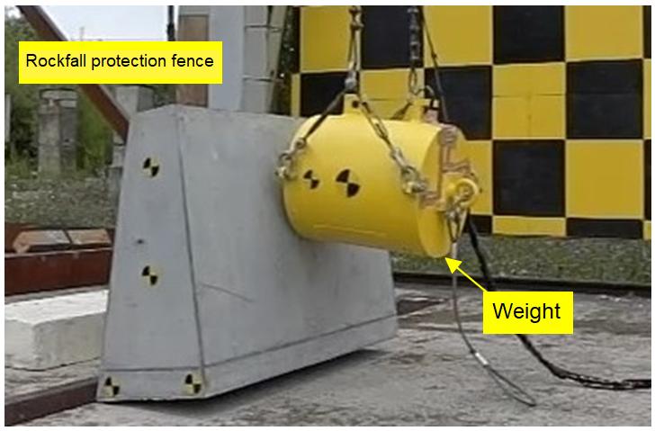 click to enlarge Figure 2 Experiment on a rockfall protection wall