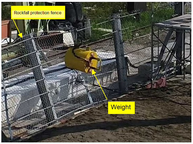 click to enlarge Figure 3 Experiment on a rockfall protection fence
