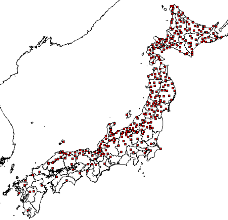 Figure 1 AMeDAS locations with snow depth gauges