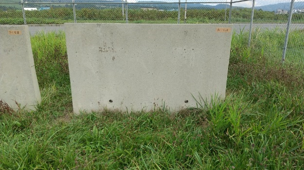 Photo-2  Exposure test for precast retaining walls fabricated using volcanic ash<br> 