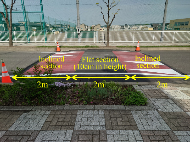 click to enlarge Photo 1: An asphalt hump (test product) in a school zone