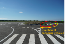 click to enlarge Figure 1<br>Heatmap of gaze behavior<br>With mound (H = 1.2 m) <br>Attention focused on the right, <br>where vehicles approach