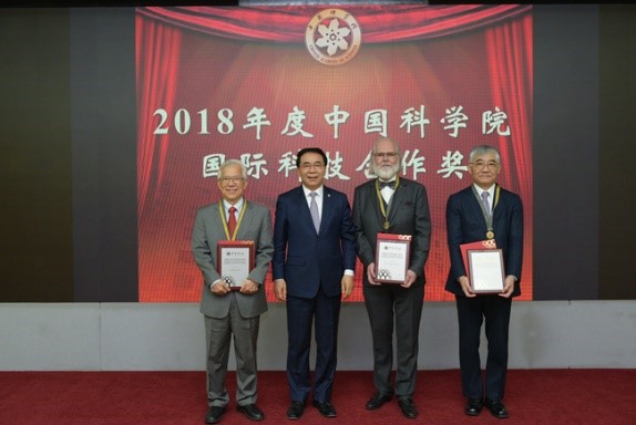 Prof. Koike (first from right) after the awarding ceremony at the Chinese Academy of Sciences