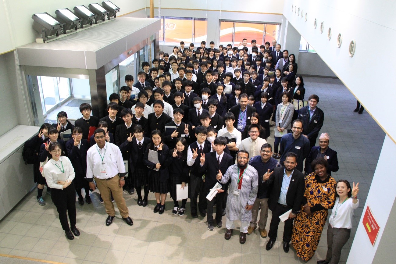 Students and ICHARM staff at the entrance hall