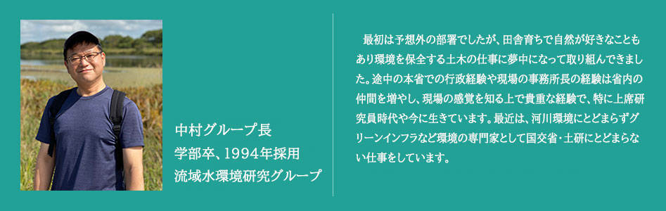 職員のキャリアパス　流域水環境研究グループ 中村グループ長の場合